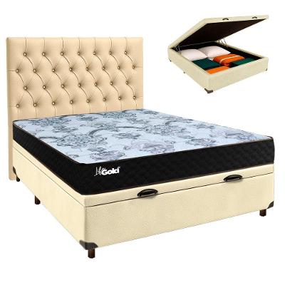 Cama + Bau Blindado E Colchão Molas Ensacadas Casal - Life Gold Paropas + Cabeceira