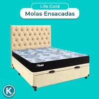 Cama + Bau Blindado E Colchão Molas Ensacadas Casal - Life Gold Paropas + Cabeceira