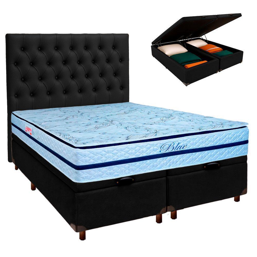 Cama + Bau Blindado E Colchão Molas Ensacadas Queen - Blue Paropas + Cabeceira - 1