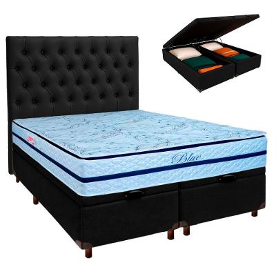 Cama + Bau Blindado E Colchão Molas Ensacadas Queen - Blue Paropas + Cabeceira