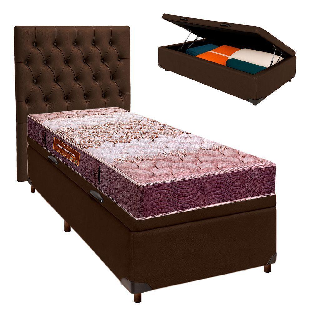 Cama + Bau Marrom E Colchão D26 Solteiro - Ortophedic Sankonfort + Cabeceira - 1