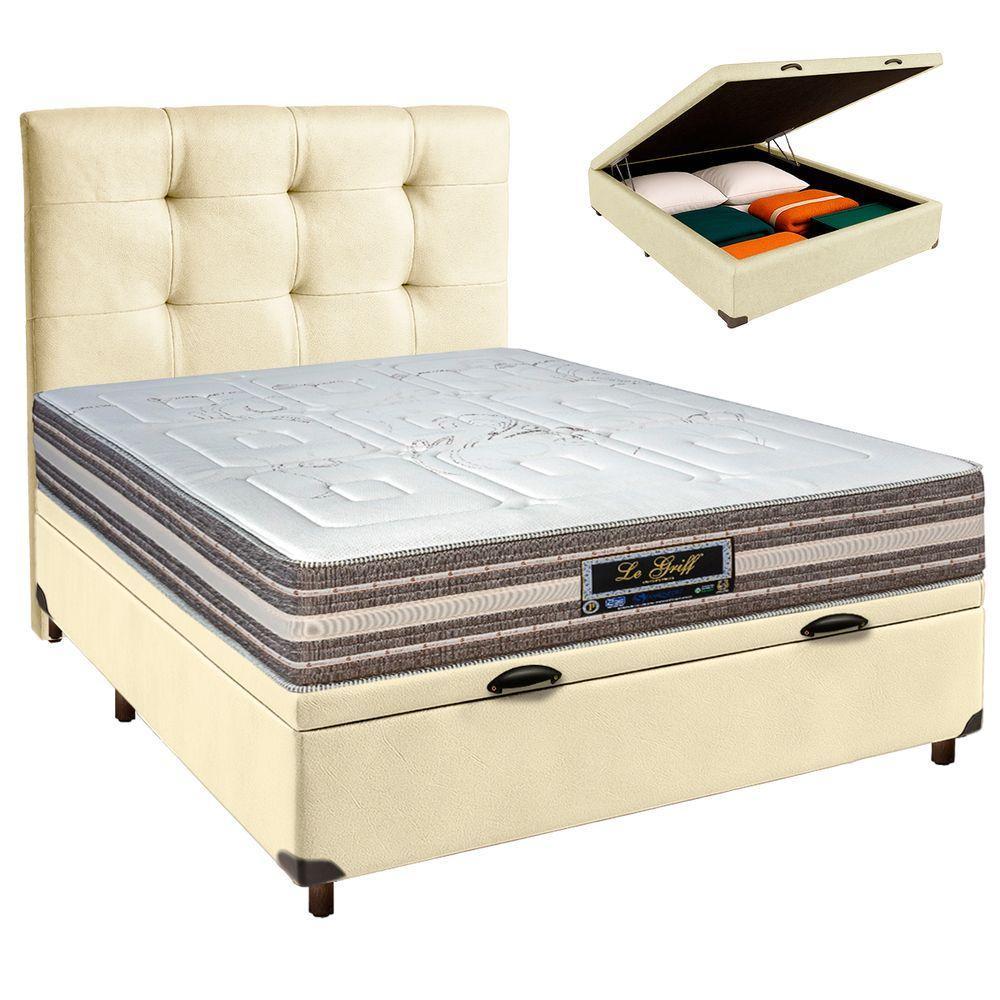 Cama + Bau Blindado E Colchão Molas Ensacadas Casal - Legriff Sankonfort + Cabeceira - 1