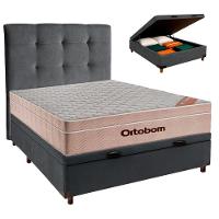 Cama + Bau Cinza E Colchão Ortobom Molas Ensacadas Casal - Airtech + Cabeceira - 1