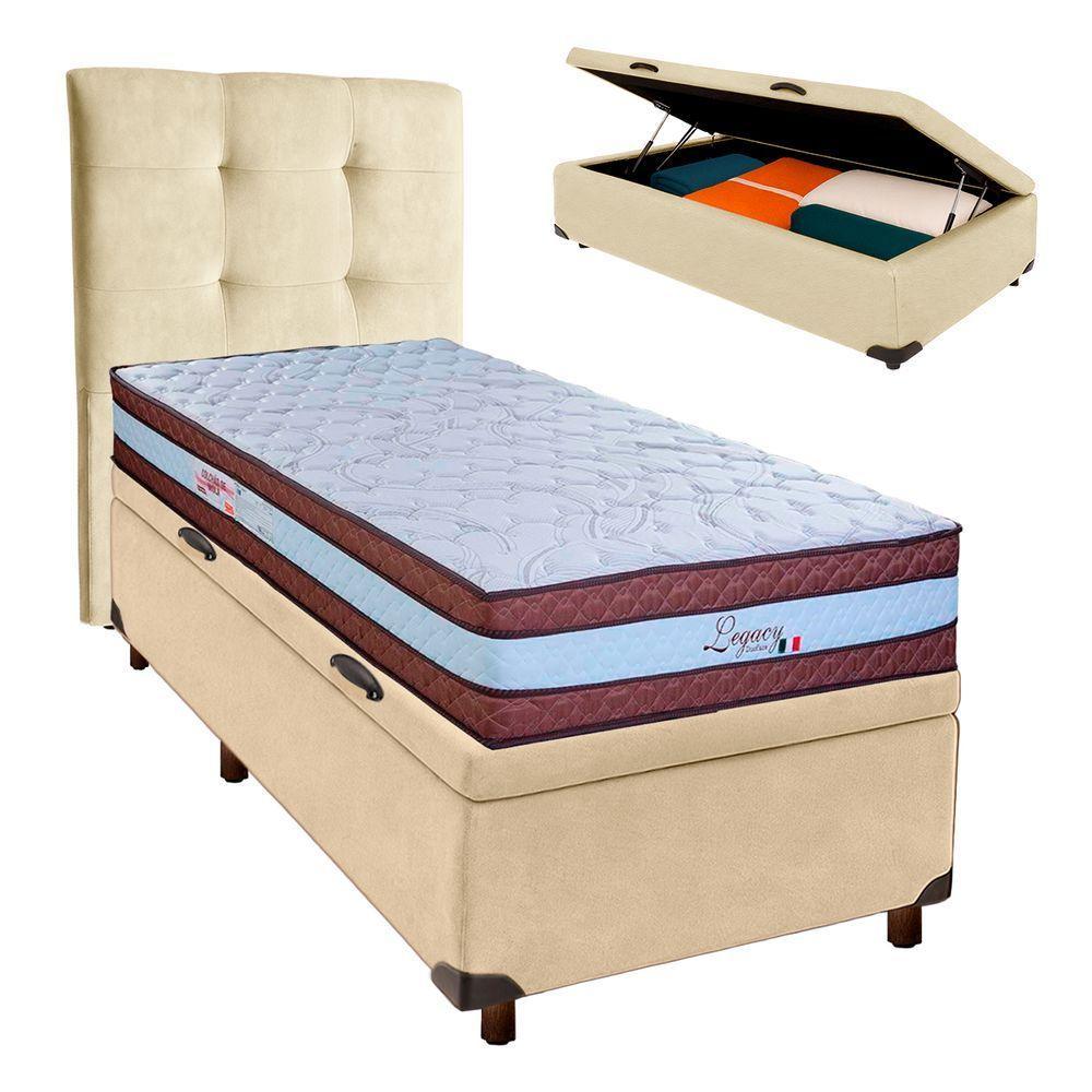Cama + Bau Perola E Colchão Molas Ensacadas Solteiro - Legaccy Paropas + Cabeceira - 1