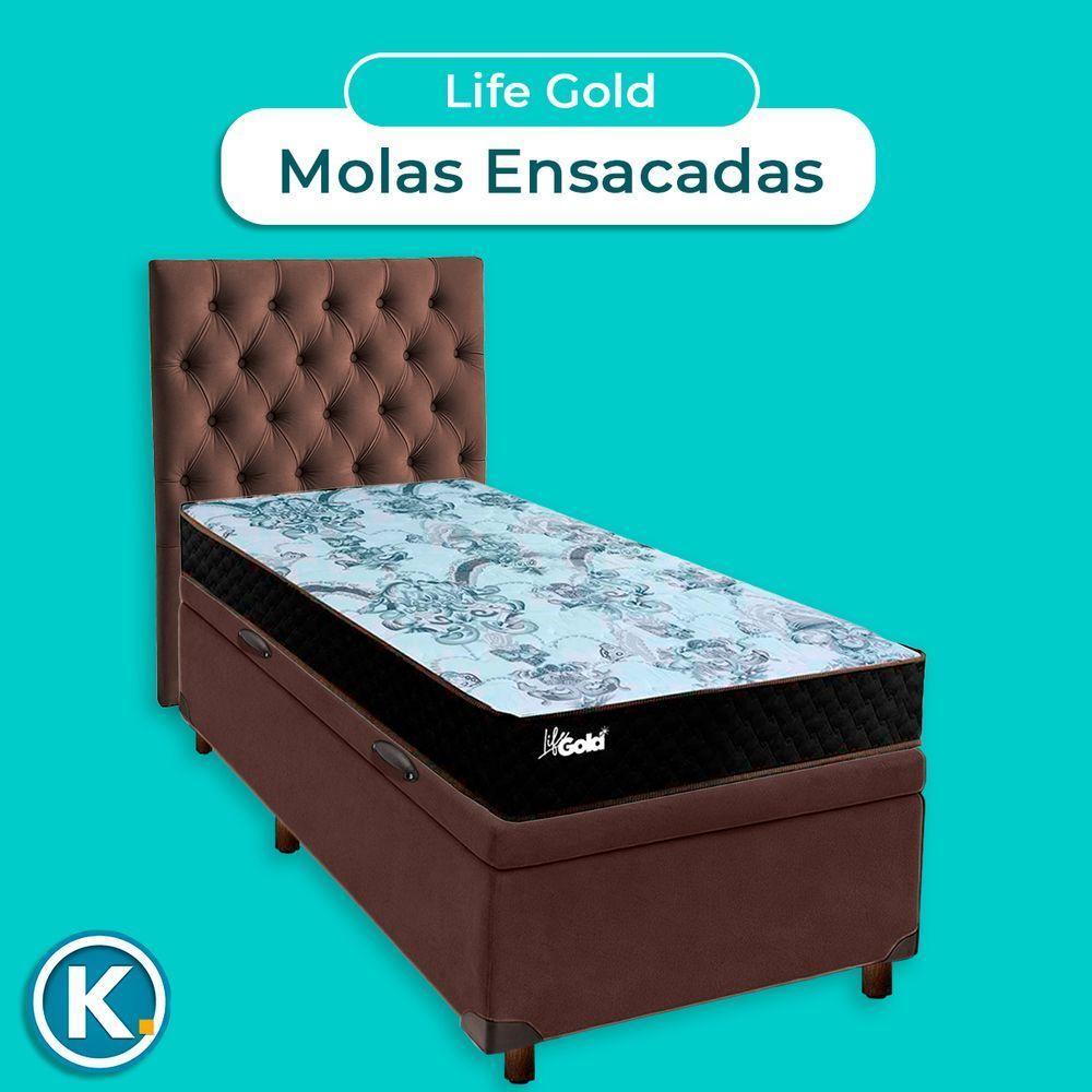 Cama + Bau Marrom E Colchão Molas Ensacadas Solteiro - Life Gold Paropas + Cabeceira - 4