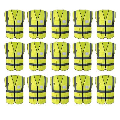 Colete Faixa Sinalizador Epi Refletivo Kit 15 Unidades Blusao Fluorescente Obra Bolsos Ziper Segurança