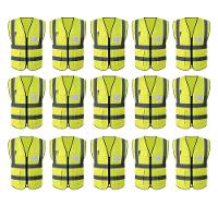 Colete Faixa Sinalizador Epi Refletivo Kit 15 Unidades Blusao Fluorescente Obra Bolsos Ziper Segurança - 1