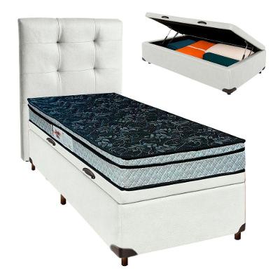 Cama + Bau Branco E Colchão D28 Solteiro - Conforto Paropas + Cabeceira