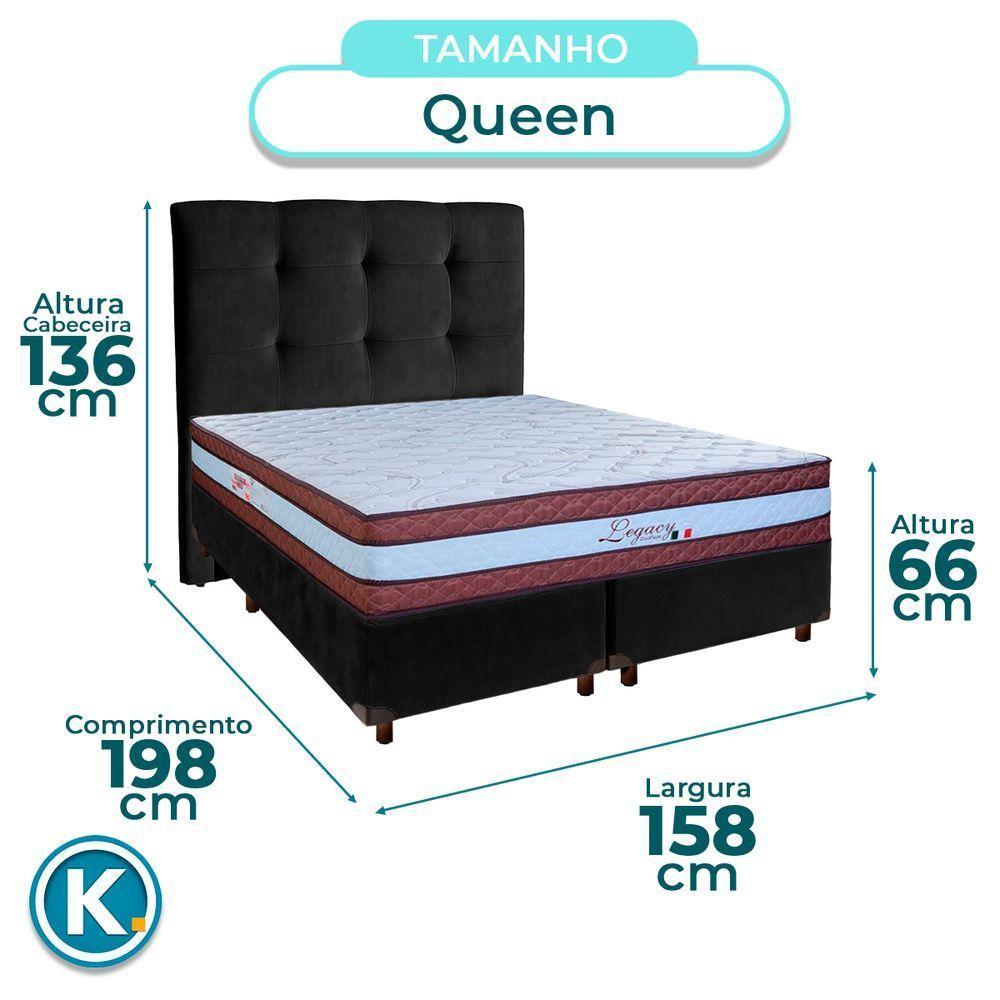 Cama + Box Preto E Colchão Molas Ensacadas Queen - Legaccy Paropas + Cabeceira - 3