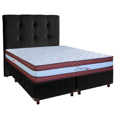 Cama + Box Preto E Colchão Molas Ensacadas Queen - Legaccy Paropas + Cabeceira
