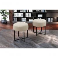 Conjunto - 2 Puffs Banqueta Otávio Base Metálica Preta Luxo Linho Bege Claro - 5