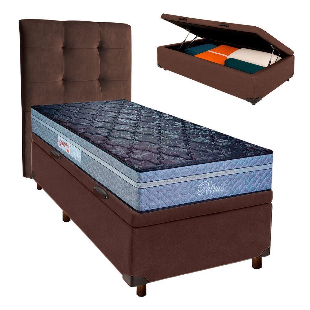 Cama + Bau Blindado E Colchão Molas Ensacadas Solteiro - Petrus Paropas + Cabeceira - 1