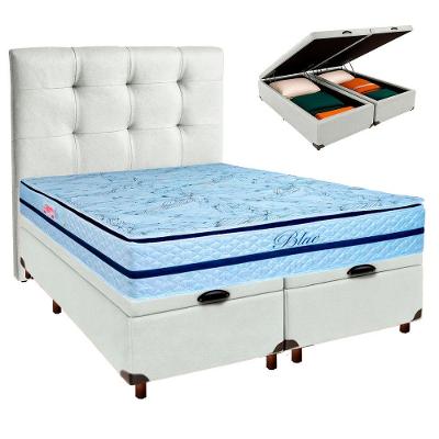 Cama + Bau Blindado E Colchão Molas Ensacadas Casal - Blue Paropas + Cabeceira