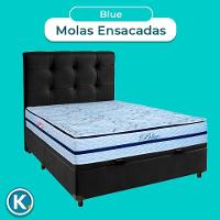Cama + Bau Blindado E Colchão Molas Ensacadas Casal - Blue Paropas + Cabeceira