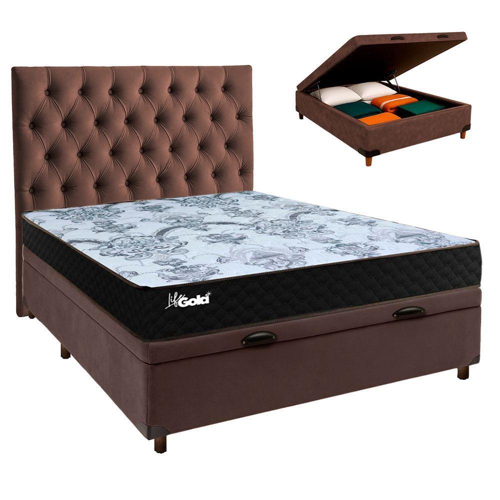 Cama + Bau Blindado E Colchão Molas Ensacadas Casal - Life Gold Paropas + Cabeceira - 1