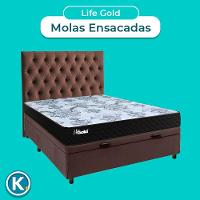 Cama + Bau Blindado E Colchão Molas Ensacadas Casal - Life Gold Paropas + Cabeceira