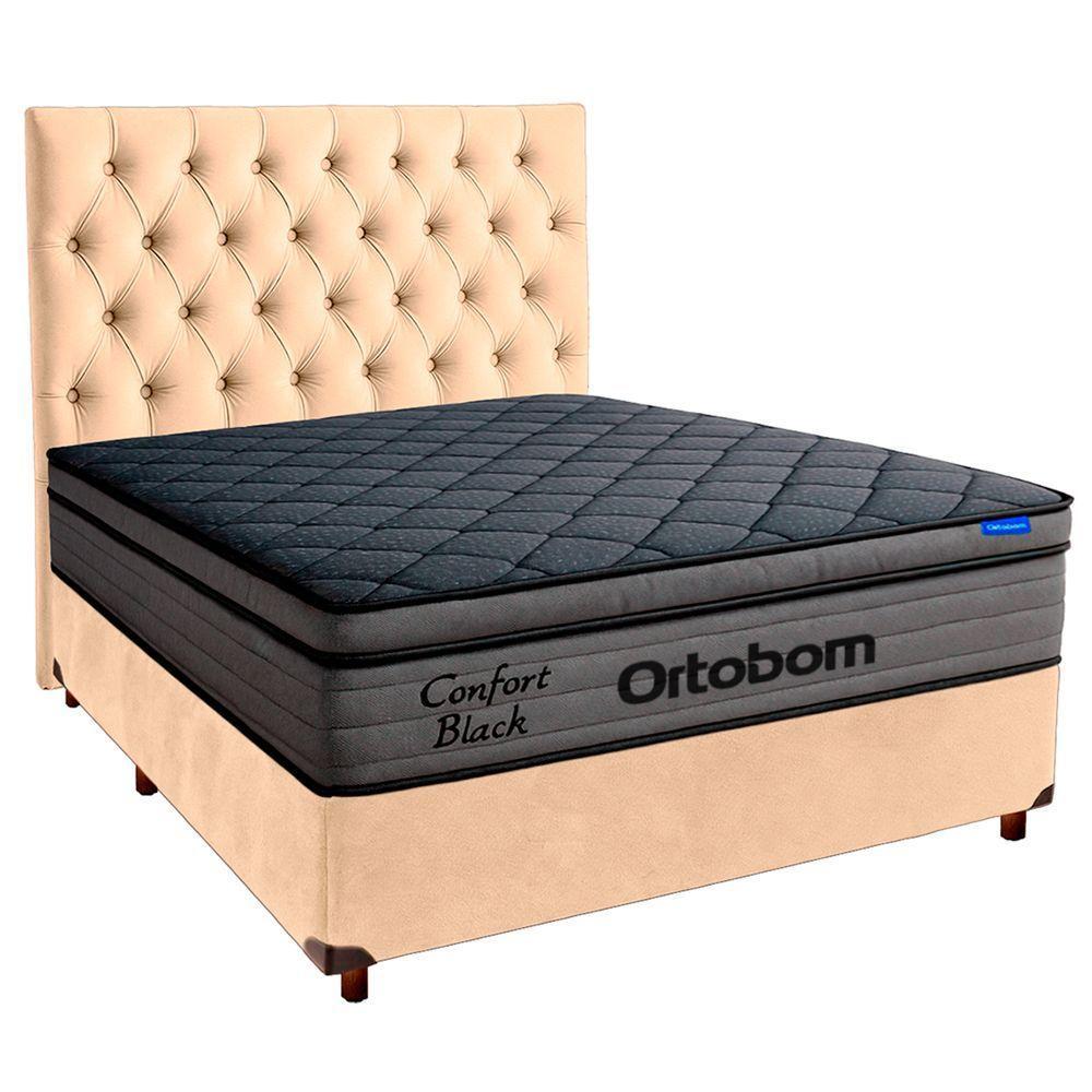 Box Perola + Cabeceira + Colchão Casal Confort Black Ortobom - 1