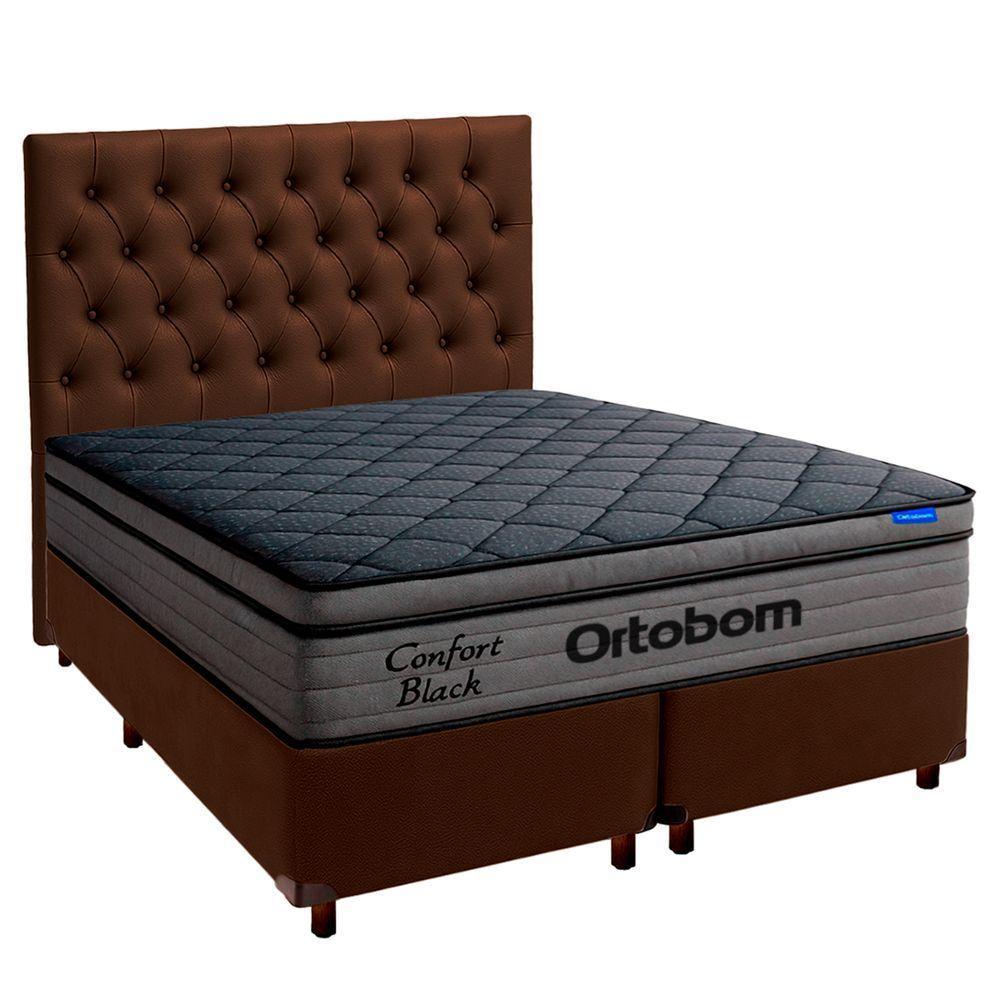 Cama Box Marrom+cabeceira+colchão King Confort Black Ortobom - 1