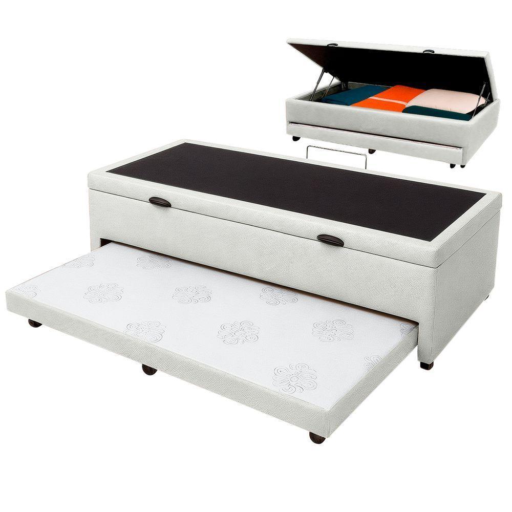 Bicama Com Baú Solteiro Viena Nature Branco 88x188 - 1