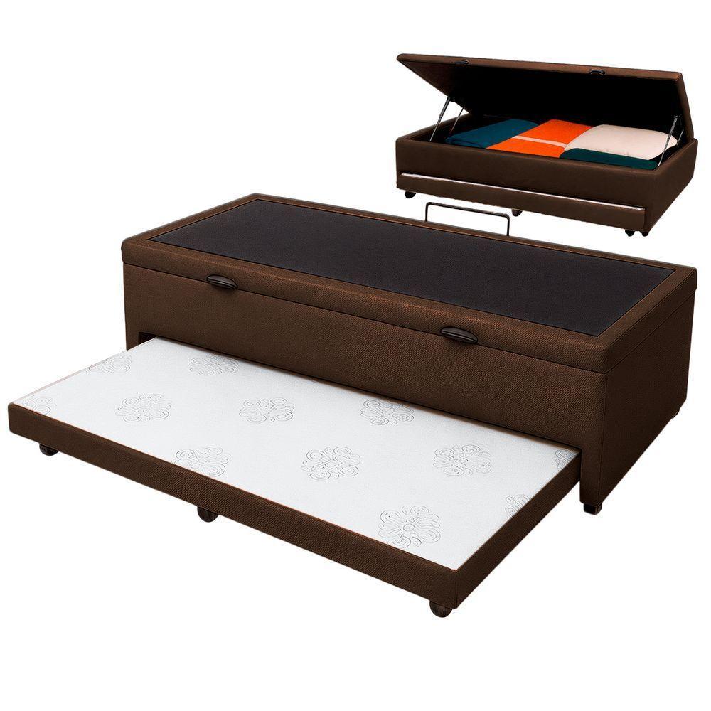 Bicama Com Baú Solteiro Viena Nature Marrom 88x188 - 1