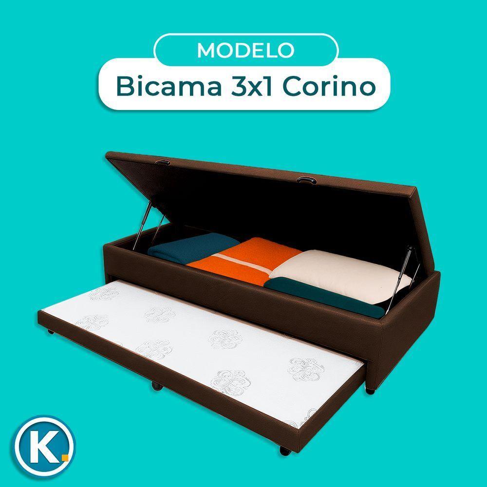 Bicama Com Baú Solteiro Viena Nature Marrom 88x188 - 3