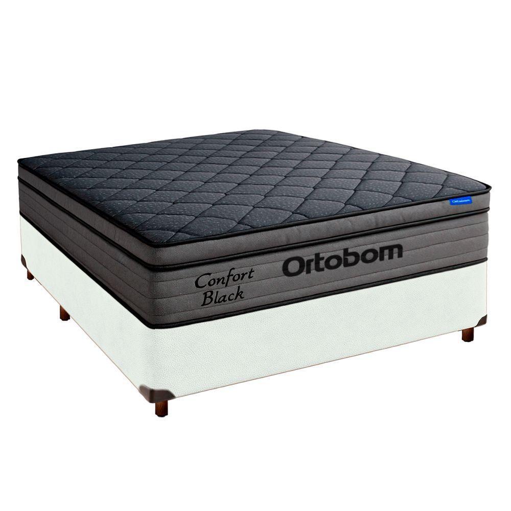 Cama Box Branco+colchão Casal Confort Black Espuma Ortobom - 1