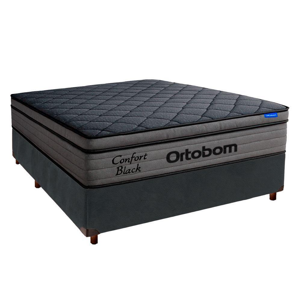 Cama Box Cinza+colchão Casal Confort Black Espuma Ortobom - 1