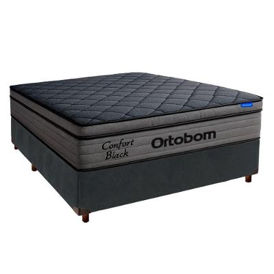 Cama Box Cinza+colchão Casal Confort Black Espuma Ortobom