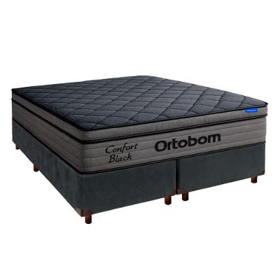 Cama Box Cinza+colchão Casal Confort Black Espuma Ortobom