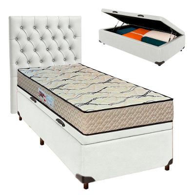 Cama Box Bau + Colchão Solteiro D33 Maxsono Paropas + Cabeceira Estofada
