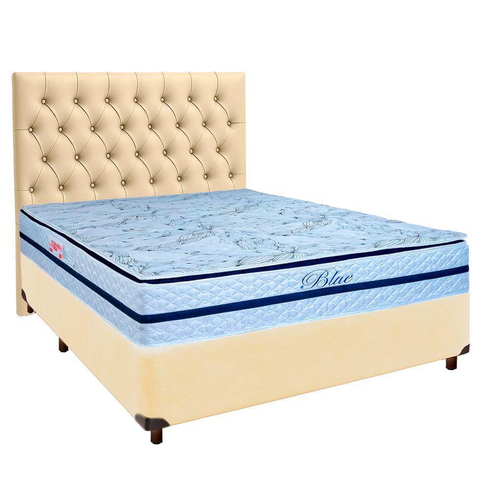 Kit Cama Box + Cabeceira + Colchão Casal Molas Ensacadas - Blue - Paropas - 1