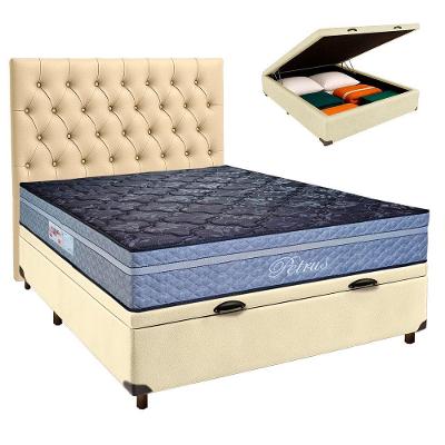 Kit Cama Box Bau + Cabeceira + Colchão Casal Molas Ensacadas - Petrus - Paropas