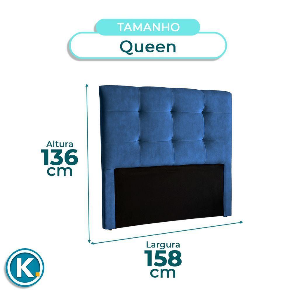 Cabeceira Estofada Queen Alice Nature Veludo Azul 158x136 - 4
