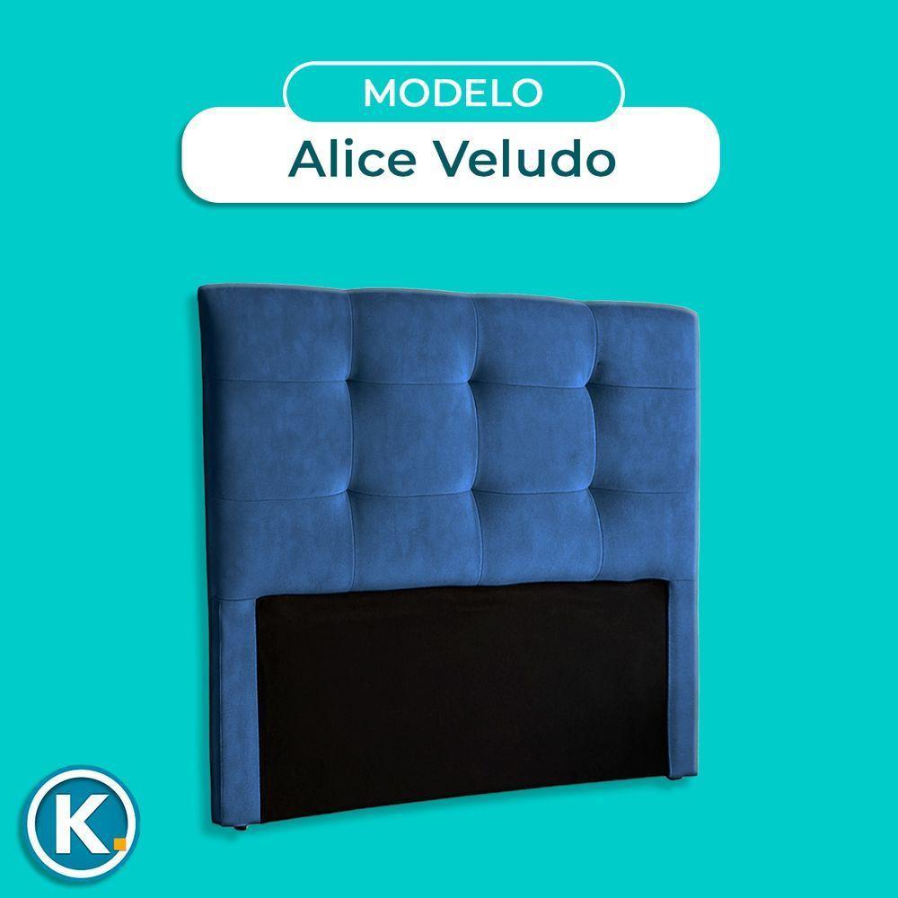 Cabeceira Estofada Queen Alice Nature Veludo Azul 158x136 - 5