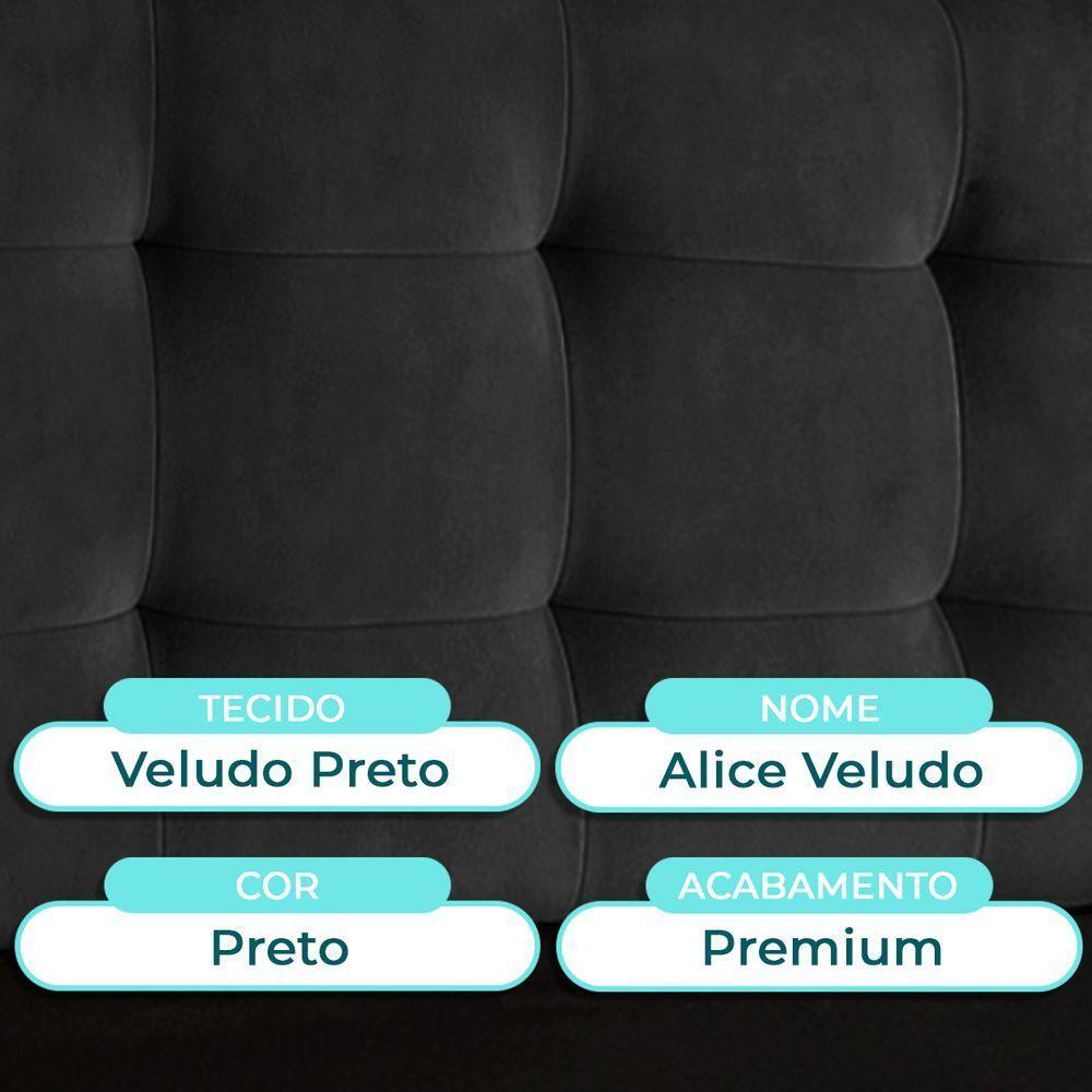 Cabeceira Estofada Casal Alice Nature Veludo Preto 138x136 - 2