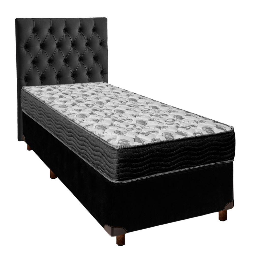 Cama + Box Preto E Colchão Ortobom D33 Solteiro - Iso100 + Cabeceira - 1