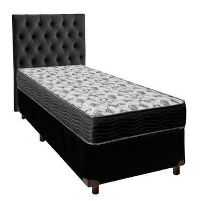 Cama + Box Preto E Colchão Ortobom D33 Solteiro - Iso100 + Cabeceira