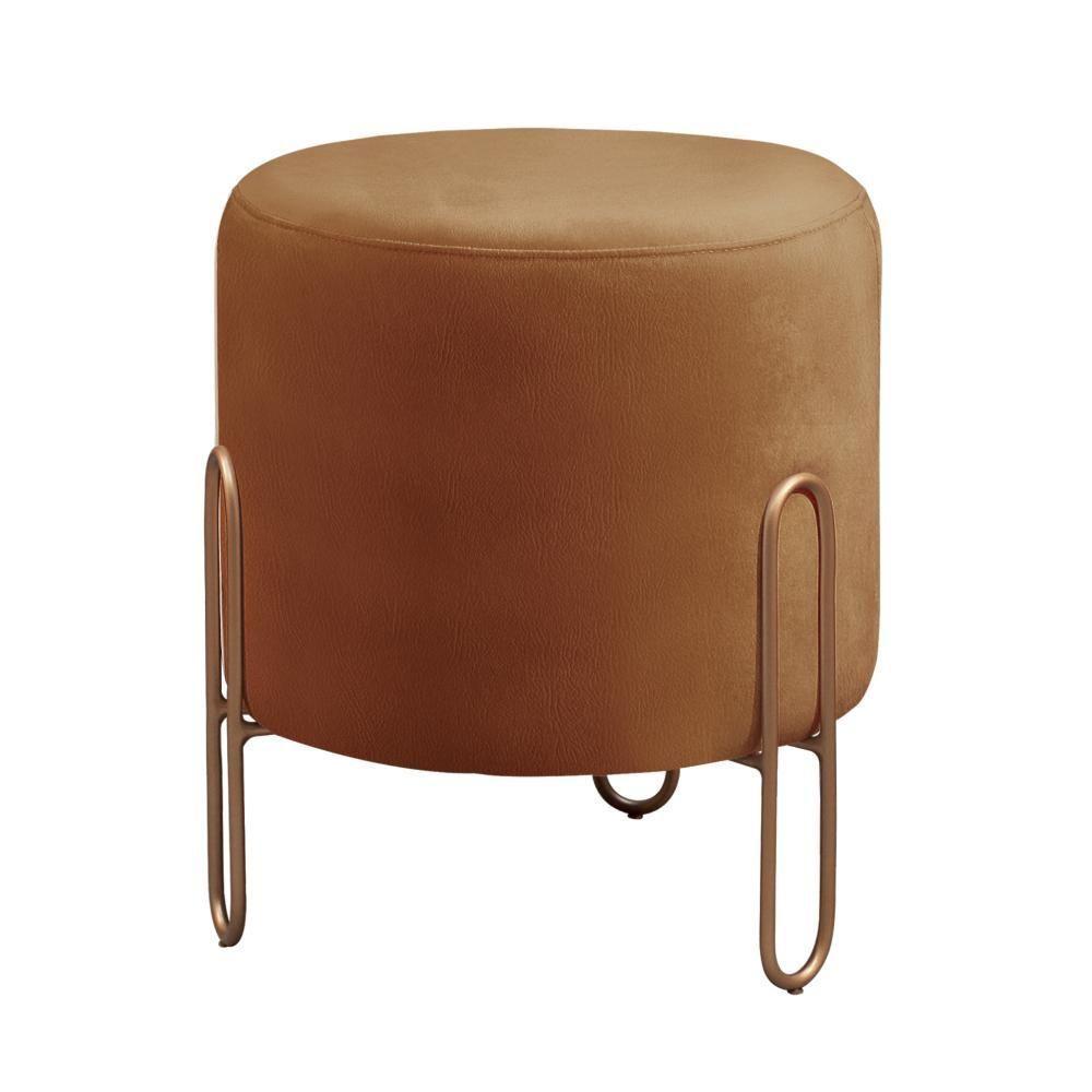 Conjunto - 2 Puffs Banqueta Mali Luxo Base Metálica Bronze Corino Caramelo - 4