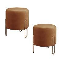 Conjunto - 2 Puffs Banqueta Mali Luxo Base Metálica Bronze Corino Caramelo - 1