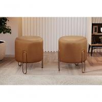Conjunto - 2 Puffs Banqueta Mali Luxo Base Metálica Bronze Corino Caramelo - 5