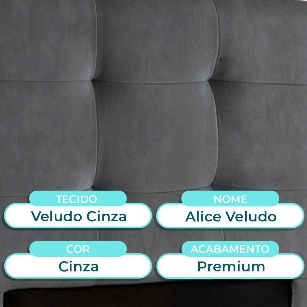 Cabeceira Estofada Solteiro Alice Nature Veludo Grafite 88x136 - 5