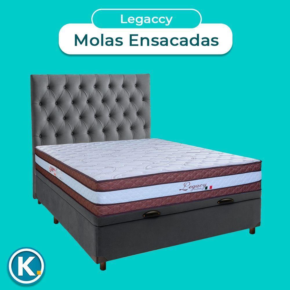 Cama + Bau Cinza E Colchão Molas Ensacadas Casal - Legaccy Paropas + Cabeceira - 4