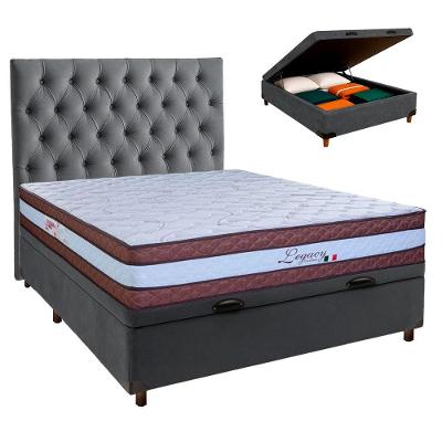Cama + Bau Cinza E Colchão Molas Ensacadas Casal - Legaccy Paropas + Cabeceira