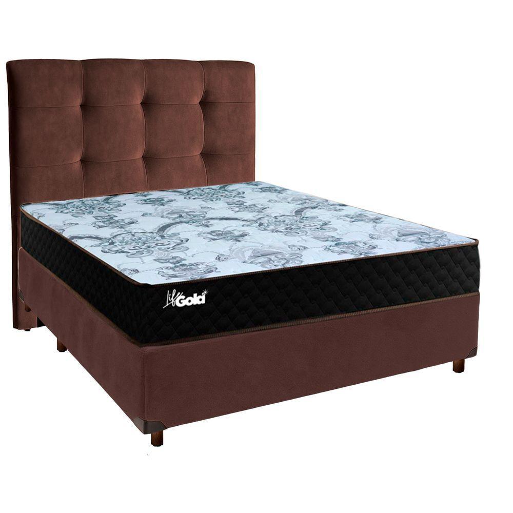 Cama Box + Colchão Casal Molas Ensacadas Life Gold Paropas + Cabeceira Estofada - 1