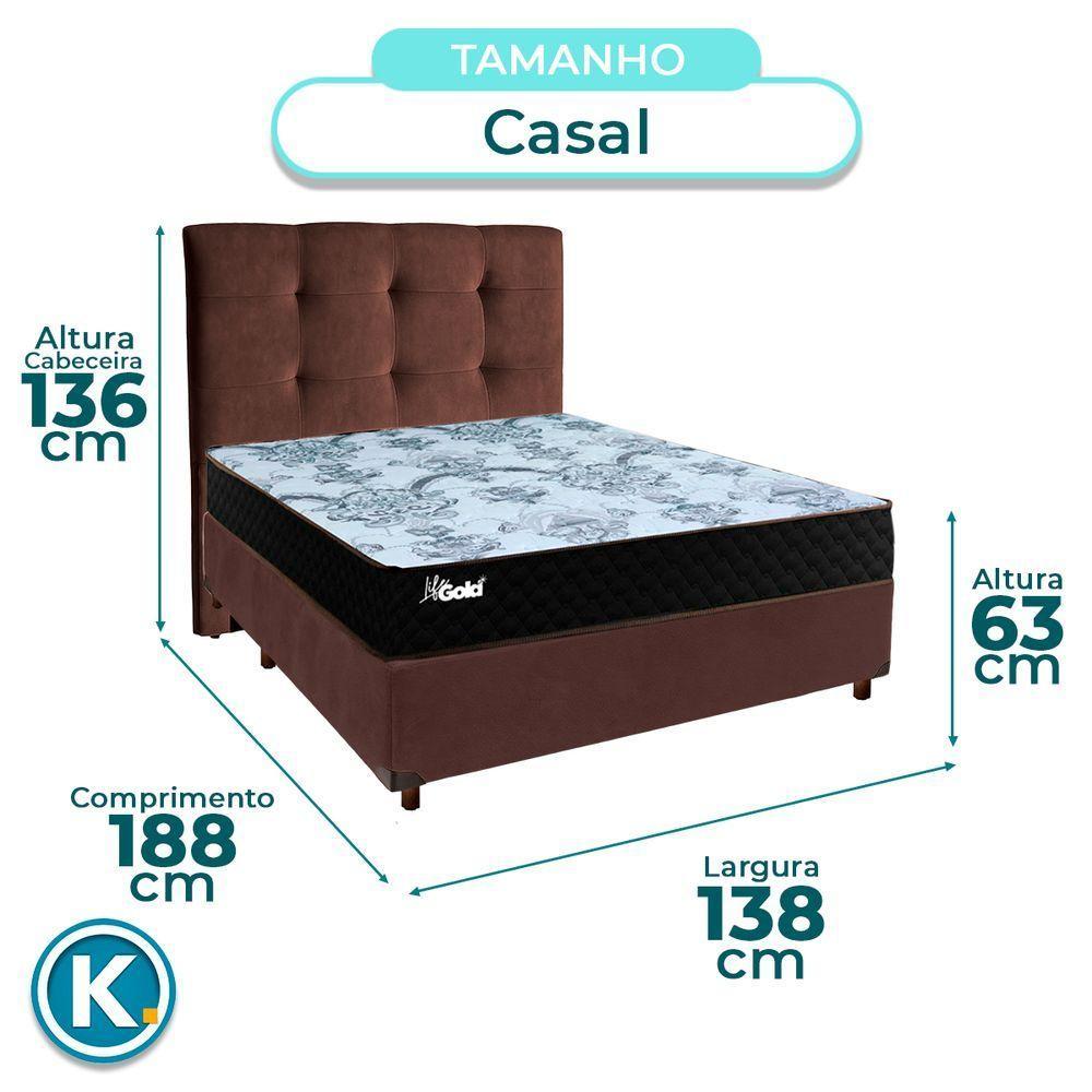Cama Box + Colchão Casal Molas Ensacadas Life Gold Paropas + Cabeceira Estofada - 3