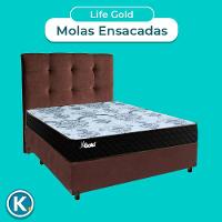 Cama Box + Colchão Casal Molas Ensacadas Life Gold Paropas + Cabeceira Estofada