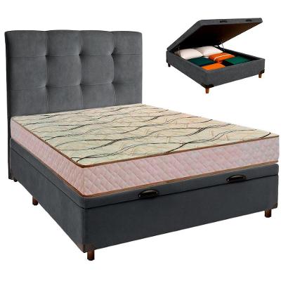 Cama Box Bau + Colchão Casal D33 Maxsono Paropas + Cabeceira Estofada