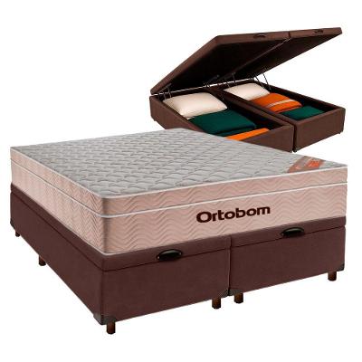 Cama Box Bau + Colchão Queen Molas Ensacadas Airtech Ortobom