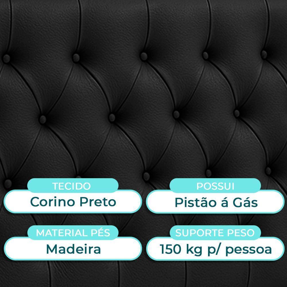 Cabeceira Estofada Solteiro Luna Nature Material Sintético Preto 88x136 - 3