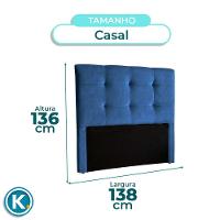 Cabeceira Estofada Casal Alice Nature Veludo Azul 138x136